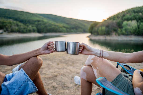 Friends enjoy camping in nature