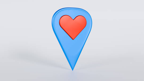 istock 3D blue map marker whit a red heart 2188427004