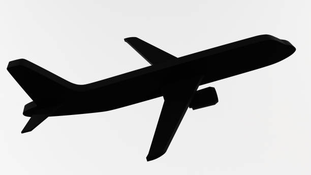 Minimalist silhouette of an airplane in flight, side view, on a white background. Perfect for projects related to travel, aviation and graphic design.