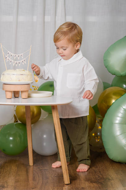 istock Toddler Celebrating Second Birthday with Cake and Balloons 2188429935