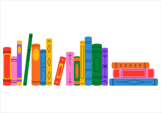 стокові ілюстрації на тему книжкові корінці. велика книжкова полиця з різними книгами. колекція антикварних книг. історія, знання, позачасовість. література для всієї - енциклопедія