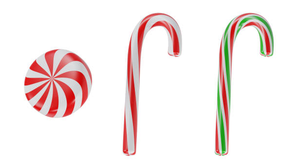 istock Christmas Candy Cane Set with Peppermint Swirl on White Background. 2188443670