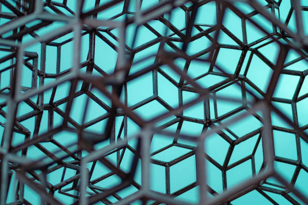 istock Abstract Geometric Metal Structure Against a Vibrant Blue Background Showcasing Modern Design and Complex Patterns 2188454079