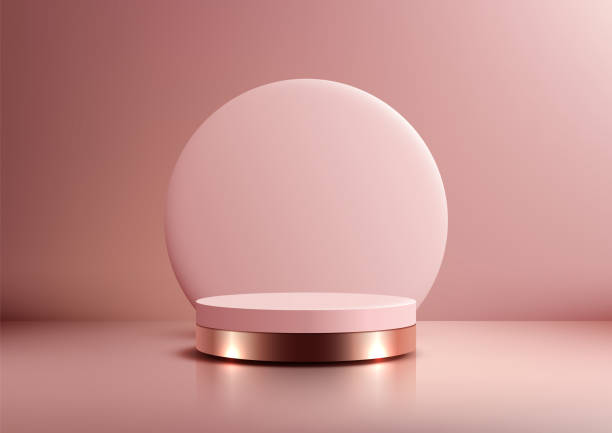 istock Luxury 3D Pink Podium with Gold Rim and Reflective Surface in Soft Pink Background for Elegant Product Displays 2188468130