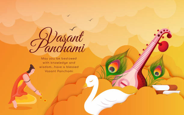 Happy Vasant Panchami festival banner Happy Vasant Panchami festival banner stock illustration goddess lakshmi images stock illustrations