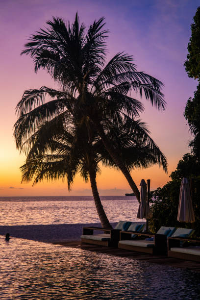 istock Sunset views from overwater pool villa in Maldives 2188474505