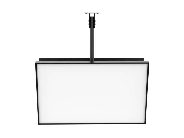 istock Outdoor digital ceiling mounted display screen mockup template, 3d illustration. 2188476426