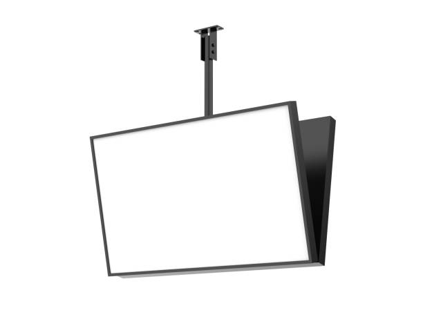 istock Outdoor digital ceiling mounted display screen mockup template, 3d illustration. 2188476436