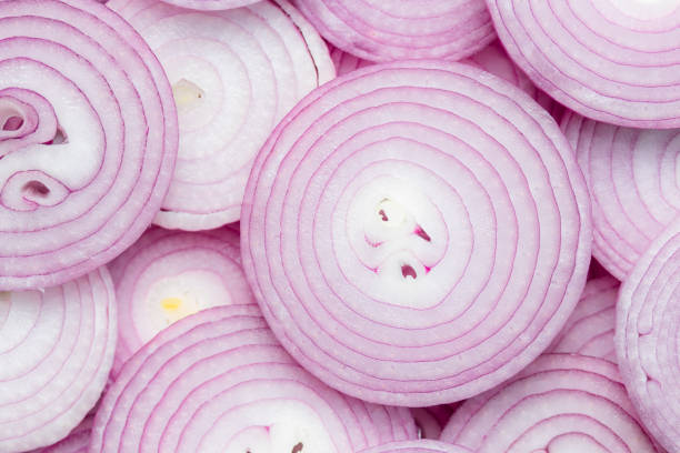Top view of sliced red onion for textured and background
