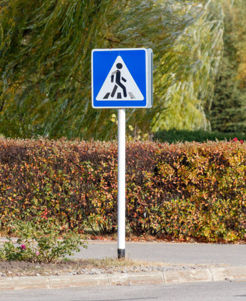istock A sign with a person walking on it is on a pole 2188480568