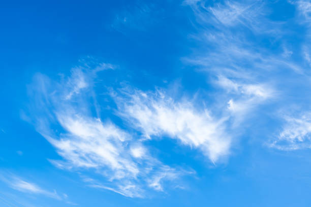 istock Blue clear sky with white cirrus spindrift clouds background panorama. Natural abstraction. 2188482359