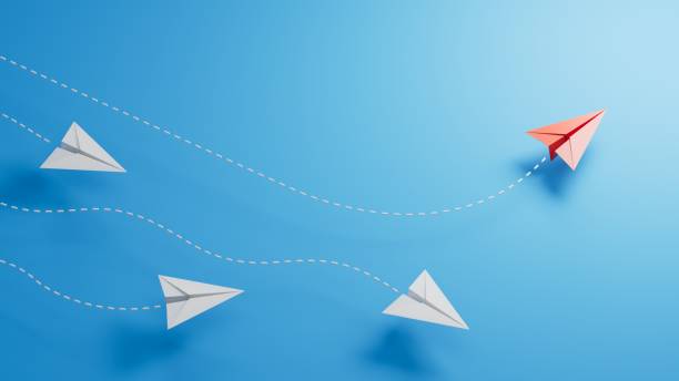 istock Red paper plane are different from others on blue background. Think different. Business for innovative, solution concepts.3D rendering on blue background. 2188485859