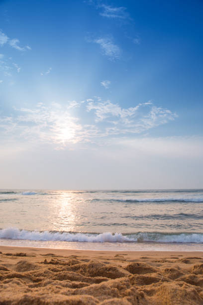 Sunny seascape over blue sky