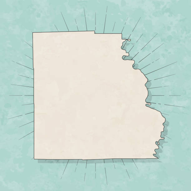 Map of Crawford County - Illinois, in a trendy vintage style. Beautiful retro illustration with old textured paper and light rays in the background (colors used: blue, green, beige and black for the outline). Vector Illustration (EPS file, well layered and grouped). Easy to edit, manipulate, resize or colorize. Vector and Jpeg file of different sizes.