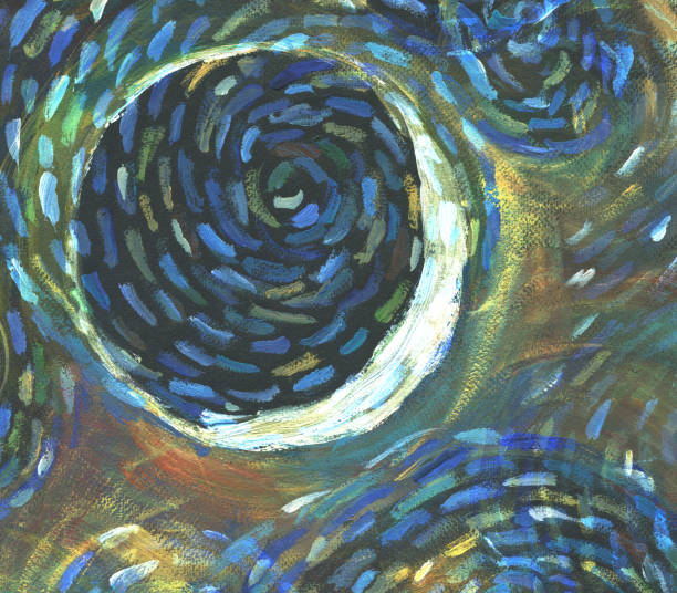 istock Dynamic mood abstract expression: blue and yellow spiral on a dark green background. Emotional painting 2188490902