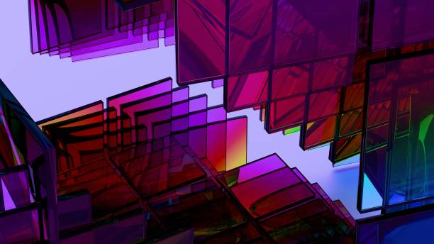 istock Stacked and Layered Colored Glass Panels with Abstract Lighting 2188493025