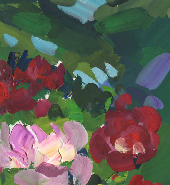 istock Red flowers on a green background. Hand-drawn illustration 2188495059