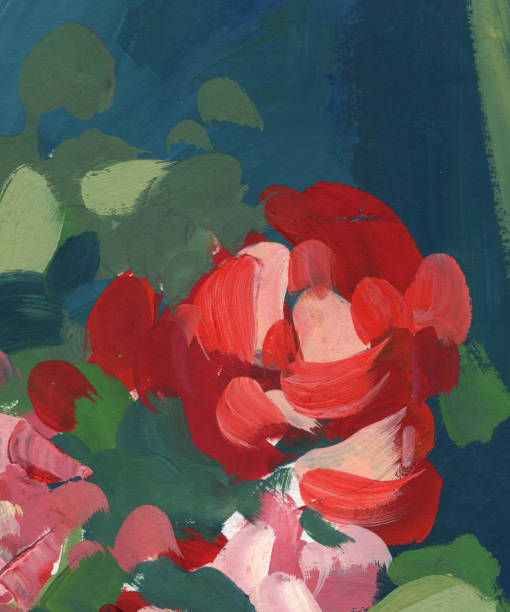 istock Red flowers on a green background. Hand-drawn illustration 2188495072