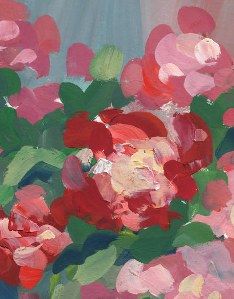istock Red flowers on a green background. Hand-drawn illustration 2188495078