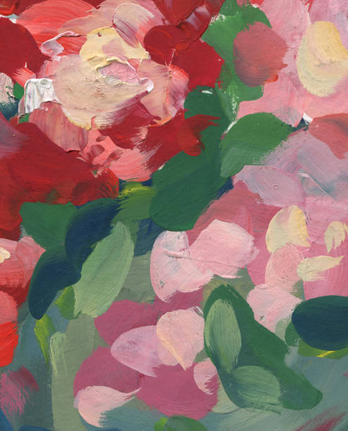 istock Red flowers on a green background. Hand-drawn illustration 2188495091