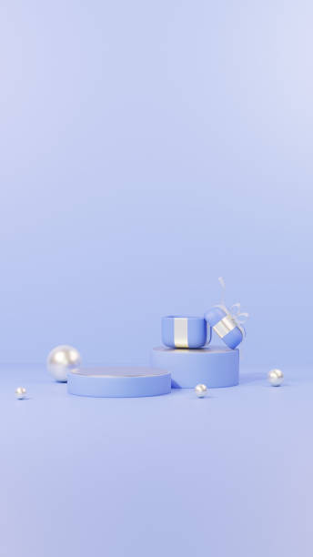 istock Merry Christmas banner with a stage for product display in a cylindrical shape, adorned with festive decorations for the holiday season. 2188496990