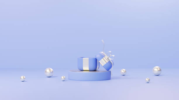 istock Merry Christmas banner with a stage for product display in a cylindrical shape, adorned with festive decorations for the holiday season. 2188496994
