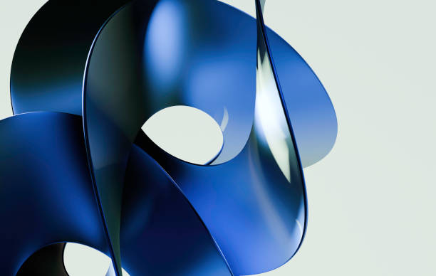 an abstract composition featuring smooth, fluid shapes in blue and black. The design is characterized by its glossy, reflective surfaces and dynamic curves, creating a modern and elegant visual effect. This type of artwork is interesting for its non-representational form and aesthetic appeal, making it relevant for contemporary art and design contexts.