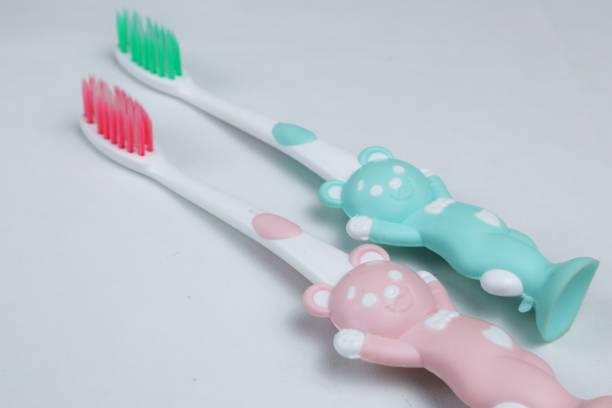 toothbrush with cub bear character isolated on white