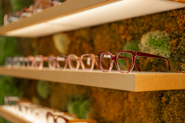 Selection of eyeglasses in a shop