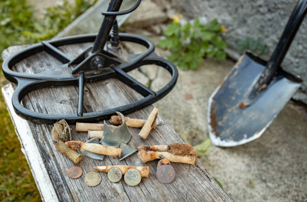 istock Search for coins with a metal detector. Search for ancient treasures. 2188505263