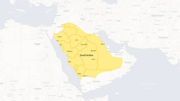 istock Highlighted Saudi Arabia Map with Yellow Country Emphasis 2188505613