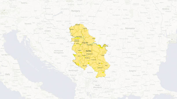 istock Highlighted Serbia Map with Yellow Country Emphasis 2188505619