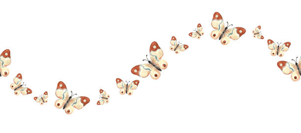 istock Butterflies delicate with wings flutter. Wavy seamless border. Summer horizontal banner. Hand drawn watercolor illustration isolated. Flying insect. Template for wallpaper, textile, embroidery, print. 2188509361