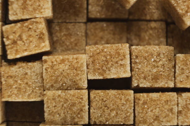 Cubes of brown cane unrefined demerara sugar