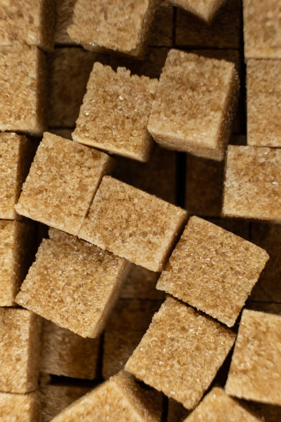 Cubes of brown cane unrefined demerara sugar