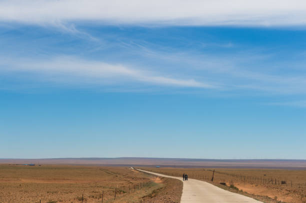 Grassland and rural roads under blue sky and white clouds, Inner Mongolia, China