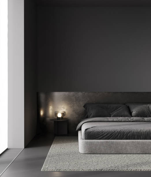 istock Interior of dark minimalist style bedroom 2188523577