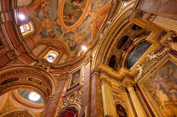 Mdina, Malta - December 24, 2023: Interior of Church of the Annunciation also known as The Carmelite Church in Mdina city, Malta island