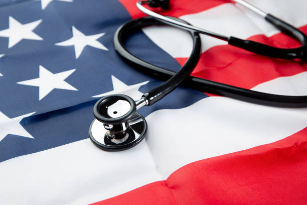 istock Stethoscope on American national flag 2188533795