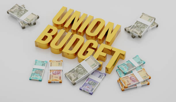 istock Union Budget of India with Indian Currency Rupee Notes - 3D Illustration Render 2188536460