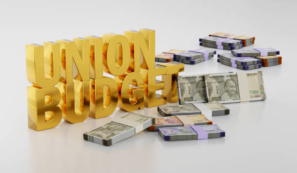 istock Union Budget of India with Indian Currency Rupee Notes - 3D Illustration Render 2188536559