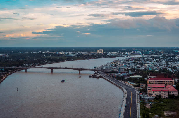 Panoramic view of Can Tho in Vietnam at sunset