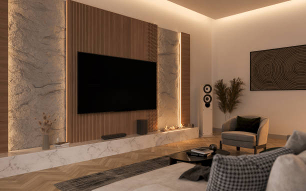 istock A TV mockup displayed in a modern, cozy living room. 3D render 2188538134