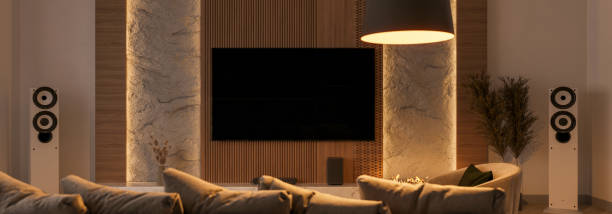 istock A TV mockup displayed in a modern, cozy living room. 3D render 2188538138