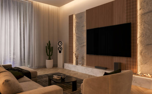 istock A TV mockup displayed in a modern, cozy living room. 3D render 2188538157