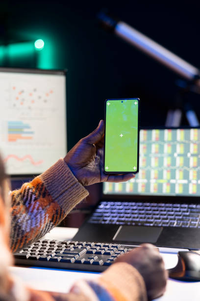 istock Financial analyst checking isolated chroma key and online balance 2188539120