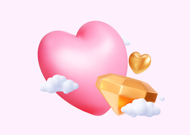 istock 3d pink heart with golden diamond and clouds on a pastel background 2188539807