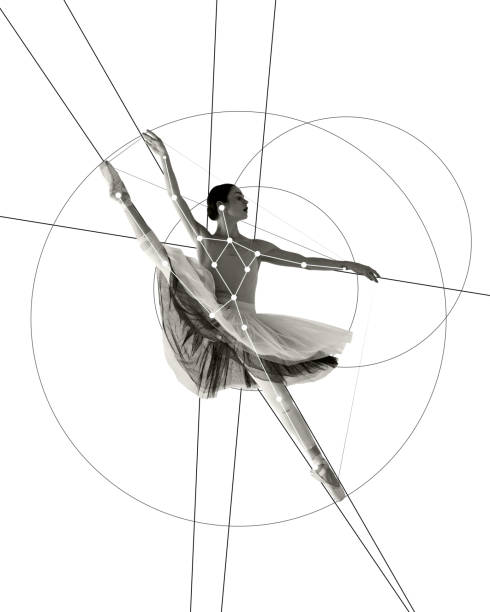 istock Cotemporary art collage. Ballerina extends into high arabesque pose surrounded by circular geometric patterns, representing motion and precision. 2188541782