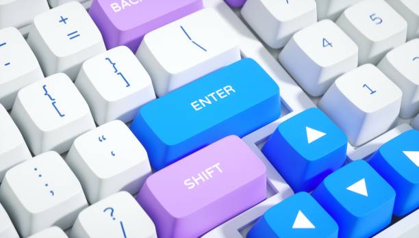 istock Colorful computer keyboard, blue Enter, purple Shift, white numeric keys, pastel colors, modern design, 3D render. 2188548321