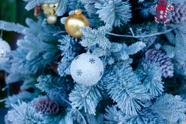 Decoration of a snowy Christmas tree.